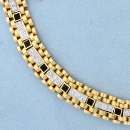 Mens Heavy 2ct Diamond And Onyx Jubilee Style Bracelet In 14k Yellow Gold