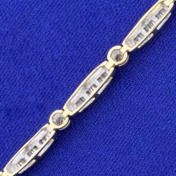 1ct Tw Round And Baguette Diamond Tennis Bracelet In 14k Yellow Gold