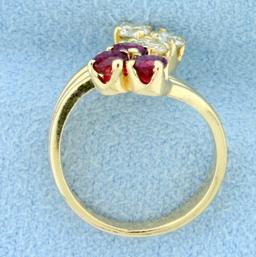Vintage 1ct Tw Natural Ruby And Diamond Ring In 14k Yellow Gold