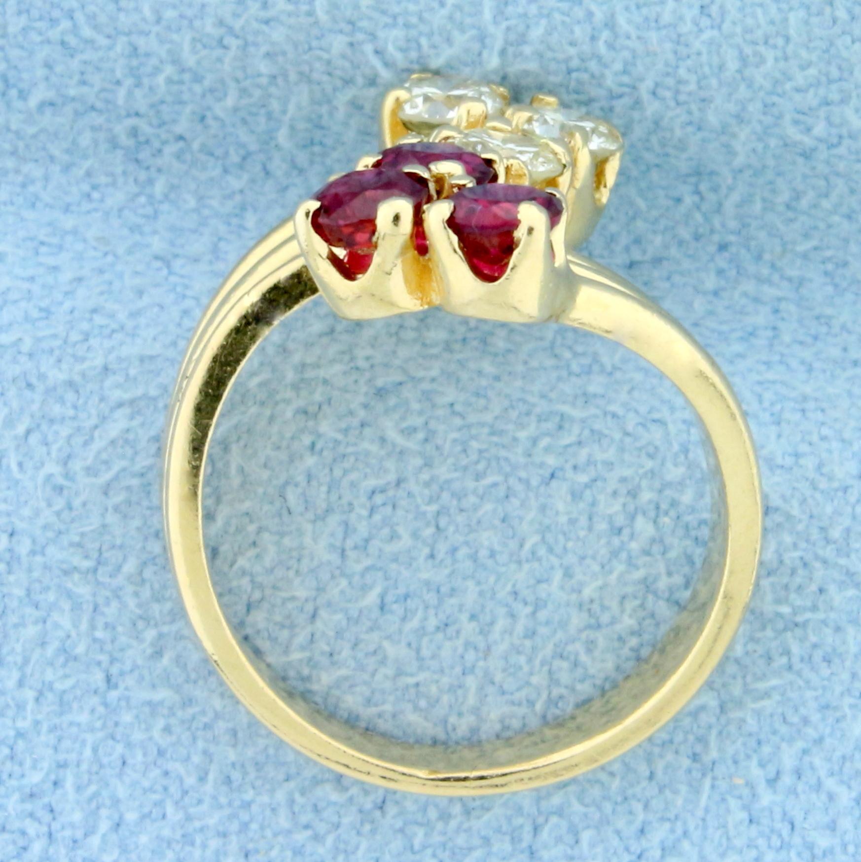 Vintage 1ct Tw Natural Ruby And Diamond Ring In 14k Yellow Gold