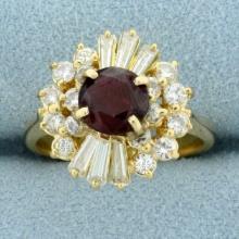 Vintage 2ct Tw Natural Ruby And Diamond Ring In 18k Yellow Gold