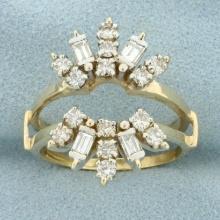 Round And Baguette Diamond Ring Jacket In 14k Yellow Gold
