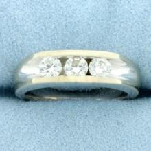 3 Stone Diamond Wedding Band Ring In 14k White Gold