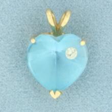 Lab Blue Sapphire And Diamond Heart Pendant In 14k Yellow Gold