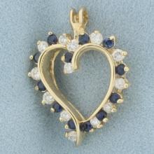 Sapphire And Diamond Heart Pendant In 14k Yellow Gold