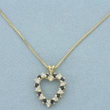 Italian Sapphire And Diamond Heart Necklace In 14k Yellow Gold