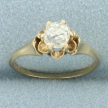Antique 3/4ct Old Mine Cut Diamond Solitaire Engagement Ring In 14k Yellow Gold