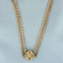 Antique Victorian Opal Ruby Seed Pearl Guard Chain Necklace