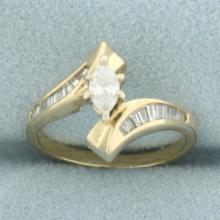 Marquise Diamond Bypass Engagement Ring In 14k Yellow Gold
