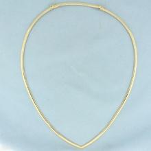 Italian V Shaped Neck Omega Necklace With Extender In 14k Yellow Gold