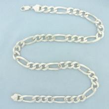 Italian 22 Inch Men's Heavy Figaro Link Chain Necklace In Sterling Silver