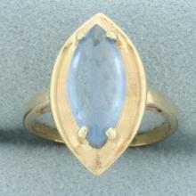 Vintage Marquise Blue Topaz Solitaire Ring In 14k Yellow Gold