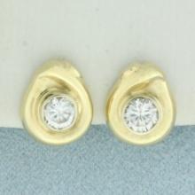 Bezel Set Cz Earrings In 18k Yellow Gold