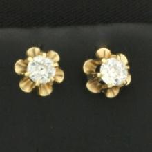 Antique Old European Cut Buttercup Stud Earrings In 14k Yellow Gold