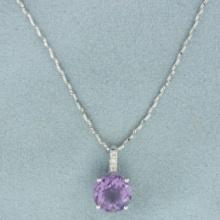 Italian Amethyst And Diamond Necklace In 18k White Gold