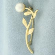Cultured Akoya Pearl Flower Pin Brooch In 14k Yellow Gold