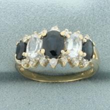 Blue And White Sapphire And Diamond Ring In 14k Yellow Gold