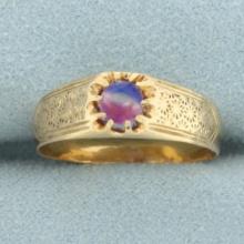 Antique Red White And Blue Quartz Belcher Ring In 14k Yellow Gold