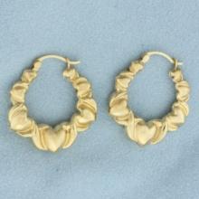 Vintage Puffy Heart Hoop Earrings In 10k Yellow Gold