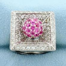 Designer Pink Sapphire And Diamond Ring In 14k White Gold
