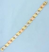 Tri Color Designer Link Bracelet In 10k White, Yellow And Rose Gold