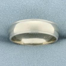 Mens Beaded Edge Milgrain Wedding Band Ring In 14k White Gold