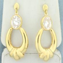 Hoop Dangle Door Knocker Cz Earrings In 18k Yellow Gold