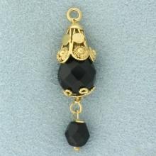 Onyx Bead Dangle Wirework Charm Or Pendant In 14k Yellow Gold