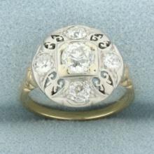 Antique Old European Cut Diamond Victorian Ring In 14k Yellow Gold