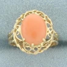 Pink Coral Wirework Design Pinky Ring In 14k Yellow Gold