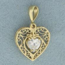 Heart Cz Motion Lace Heart Pendant In 14k Yellow Gold