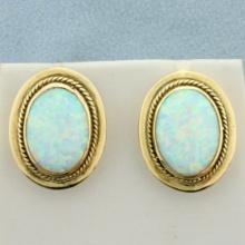 Vintage Ethiopian Opal Button Earrings In 14k Yellow Gold