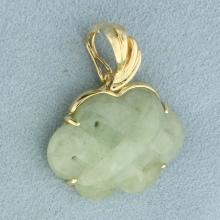Hand Carved Jade Pendant In 14k Yellow Gold