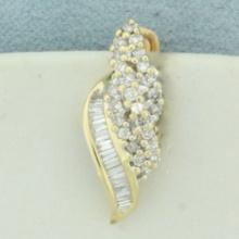 Baguette And Round Diamond Single Earring In 14k Yellow Gold