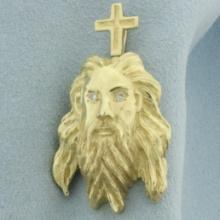 Large Diamond Jesus Christ And Cross Pendant In 14k Yellow Gold
