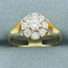 Flower Design Split Shank Diamond Ring In 14k Yellow Gold
