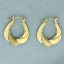Dual Finish Abstract Hoop Earrings In 10k Yellow Gold