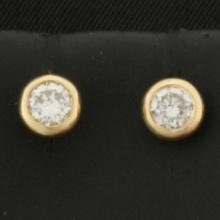 Bezel Set Diamond Stud Earrings In 14k Yellow Gold