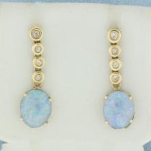 Australian Black Opal And Diamond Dangle Earrings In 14 Yellow Gold
