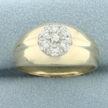 Men's Diamond Target Design Ring In 14k Yellow Gold