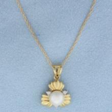 Akoya Pearl And Diamond Necklace In 14k Yellow Gold