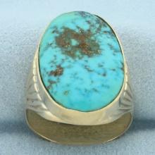 Mens Turquoise Statement Ring In 14k Yellow Gold