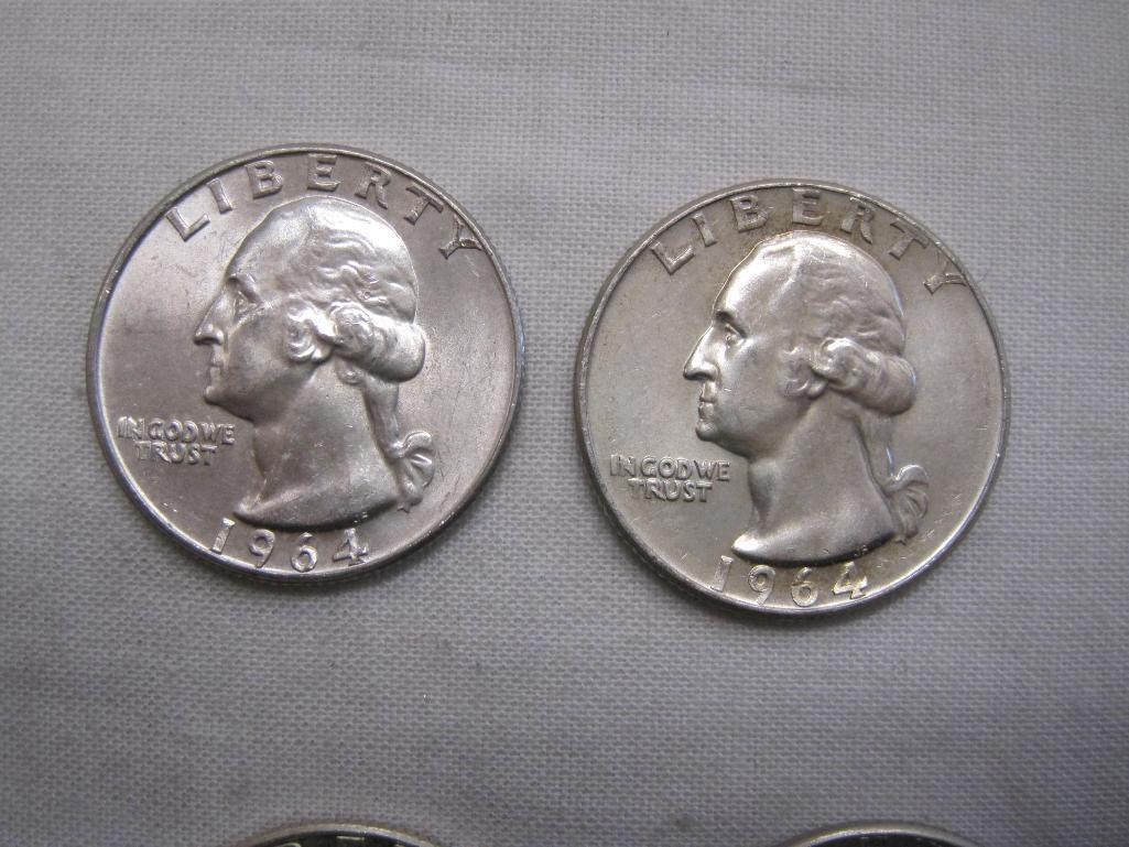 Four Silver US Washington Quarters, 3 1964 and one 1963, 25 g