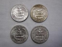 Four Silver US Washington Quarters, 3 1964 and one 1963, 25 g