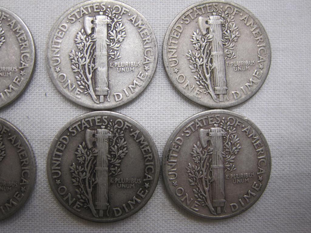 Ten Silver Mercury dimes, eight 1937, two 1940, 24.4 g
