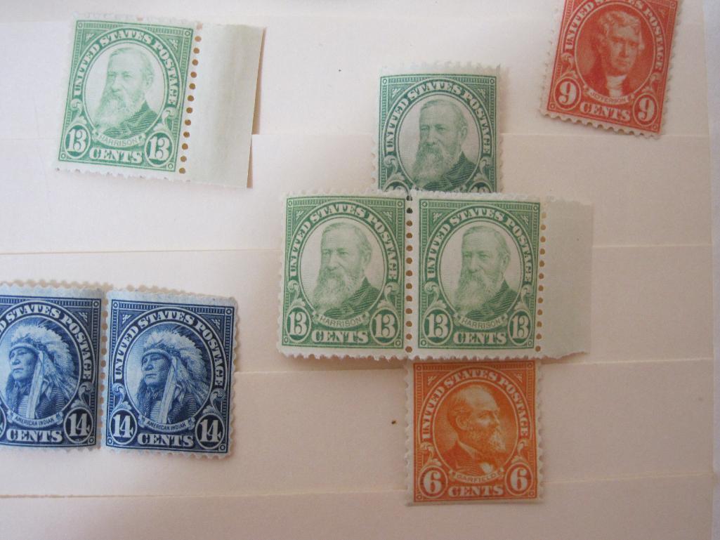Lot of Vintage US Postage Stamps from 1916-1935 including Harding 1 1/2 cent stamps, McKinley 7 cent