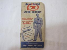 Two Vintage Work Clothes Advertisements including Anvil Brand Work Clothes notebook and Ad Mat, 1 oz