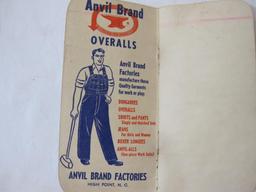Two Vintage Work Clothes Advertisements including Anvil Brand Work Clothes notebook and Ad Mat, 1 oz