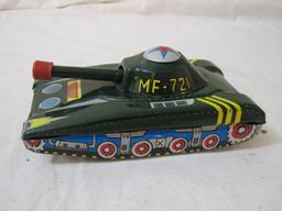 Vintage 1960s Pressed Metal Light Tank MF-721 Friction Toy, made in China, excellent condition,