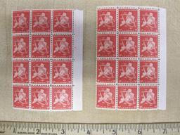 Two blocks of 12 5 cent US Airmail Stamps, #c38
